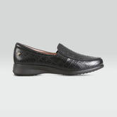 Mocasines Casuales para Dama de Piel de Borrego Negro con Grabado